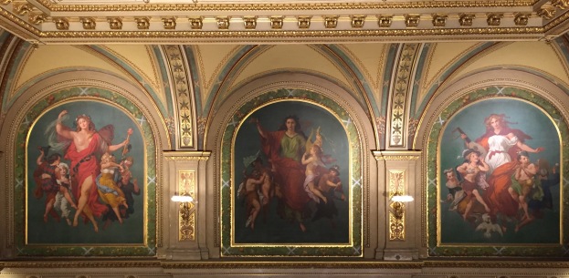 Paintings representing Ballet, Comic Opera and Tragic Opera above the Grand Staircase at the Opera House